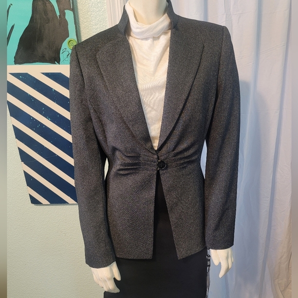 TAHARI Arthur S Levine Jeremy Gathered Waist Blazer Size 10 NWT Black Blend - Picture 1 of 15